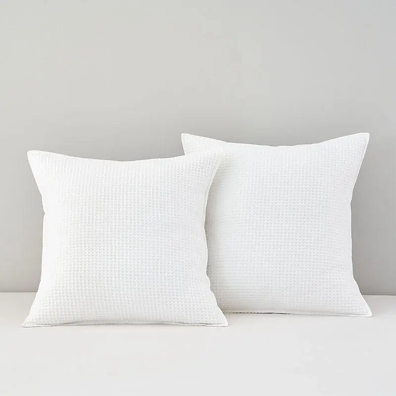 2 x 100% Cotton White Waffle Weave Euro Square Breakfast Body Pillowcases Cushion Covers