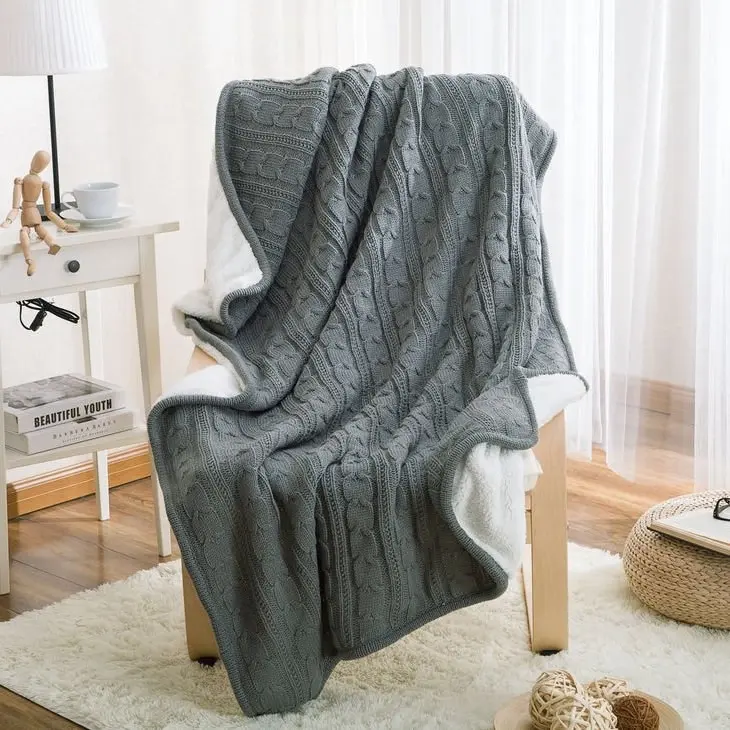 Knitted Acrylic Sherpa Large Blanket Plush Throw Rug 180x120cm