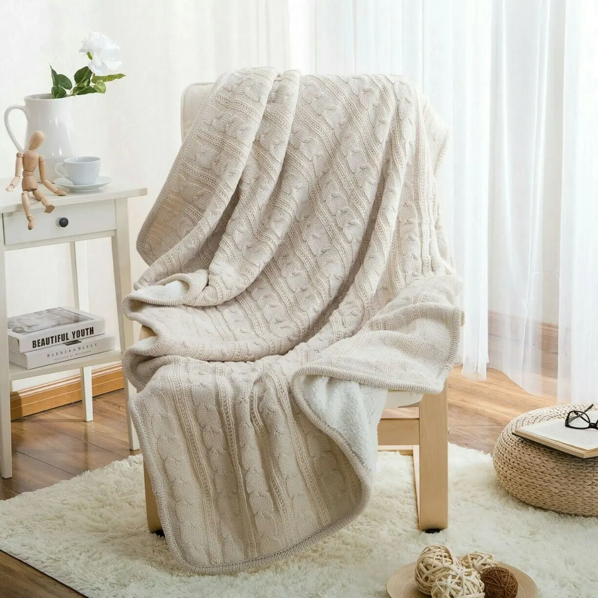 Knitted Acrylic Sherpa Large Blanket Plush Throw Rug 180x120cm