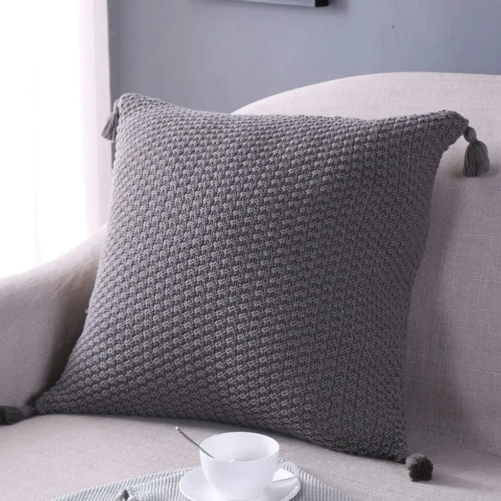 Premium Cotton Knitted Tassel Cushion Cover Home decor Pillow Cover 45x45cm