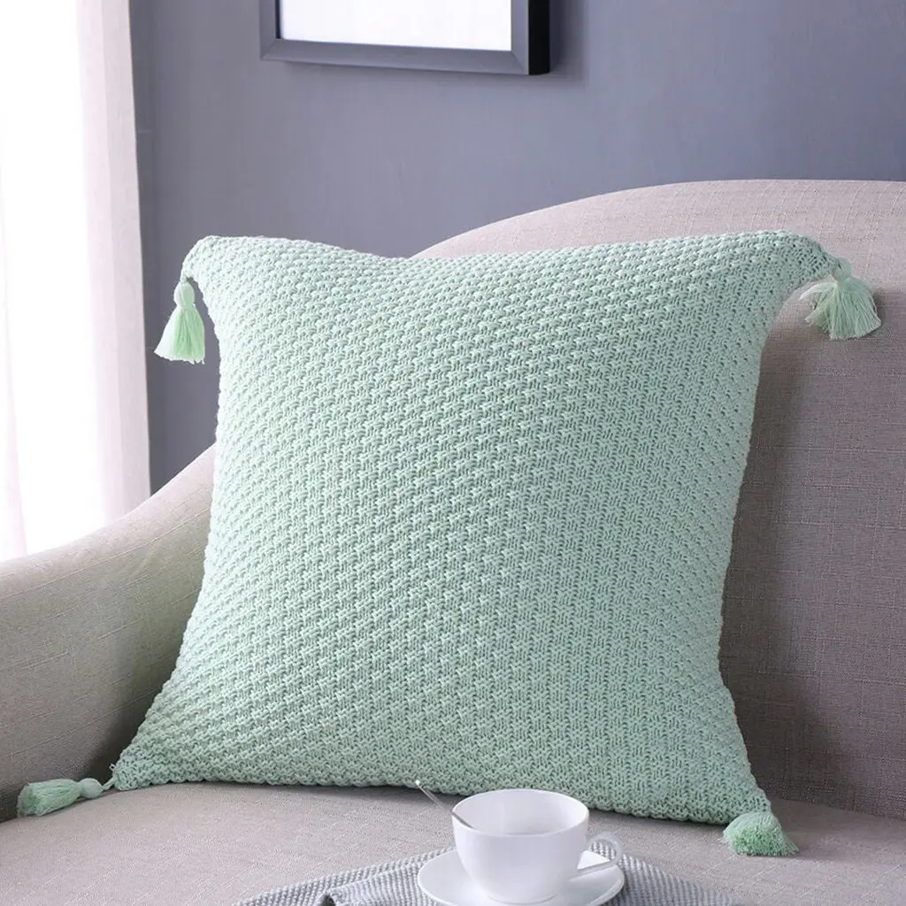 Premium Cotton Knitted Tassel Cushion Cover Home decor Pillow Cover 45x45cm