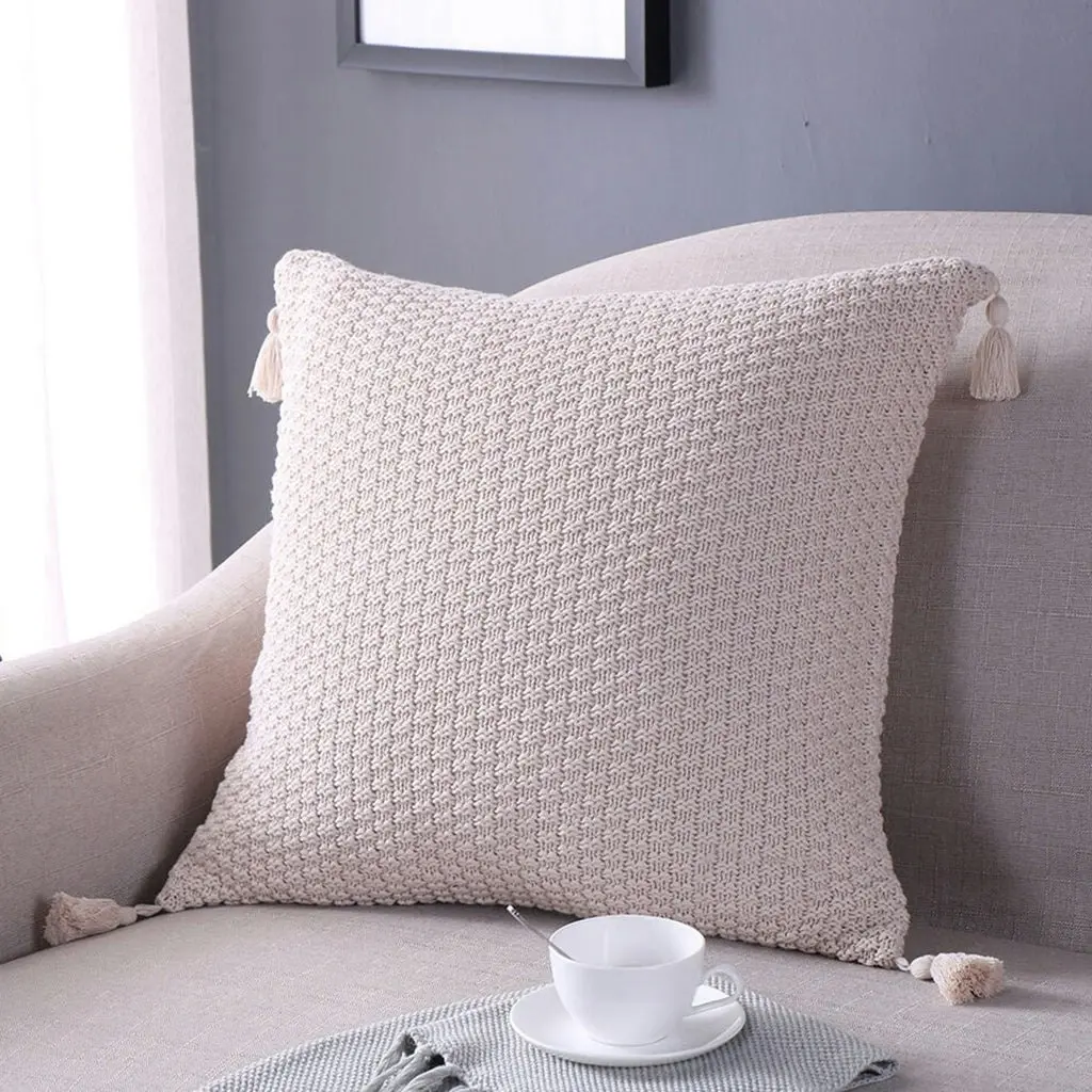 Premium Cotton Knitted Tassel Cushion Cover Home decor Pillow Cover 45x45cm