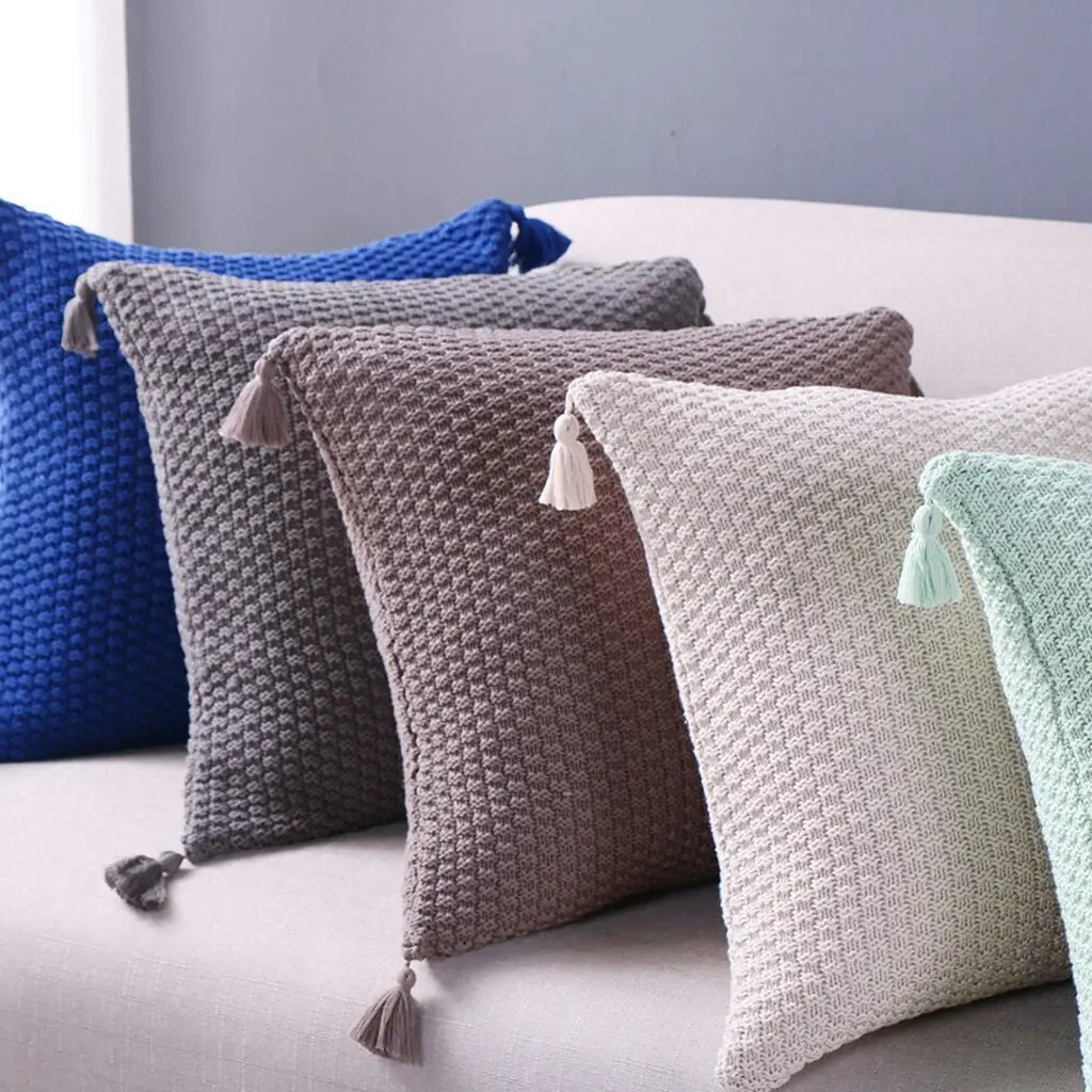 Premium Cotton Knitted Tassel Cushion Cover Home decor Pillow Cover 45x45cm