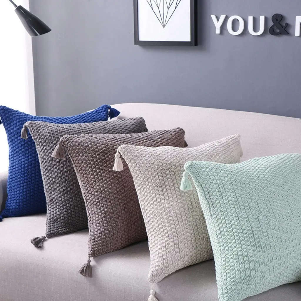 Premium Cotton Knitted Tassel Cushion Cover Home decor Pillow Cover 45x45cm