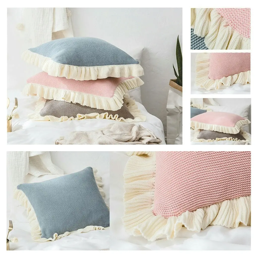 100% Cotton Knitted Lotus Flange Cushion Cover 45x45cm