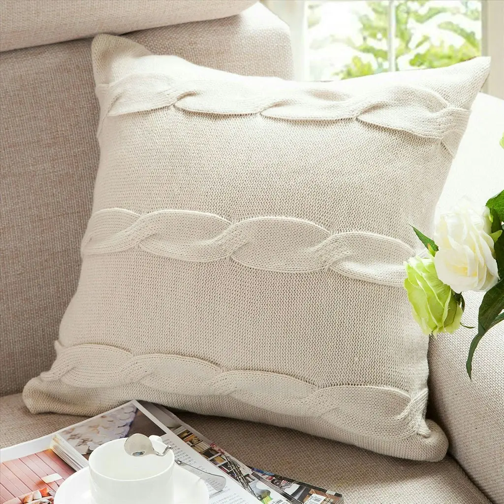 Home Decor Sofa Bed Knitted Pillow Cushion Cover Twisted Stripes 45x45cm