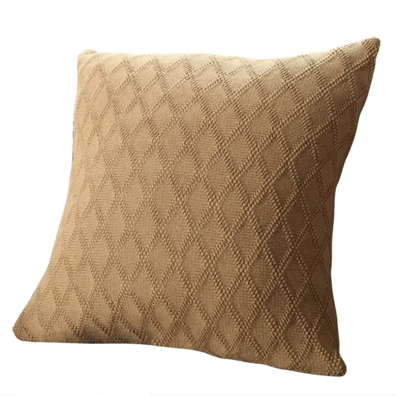 100% Cotton Knitted Square Cushion Sofa Pillow Cover 45x45cm Diamond Pattern