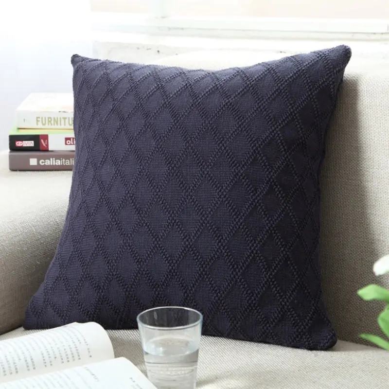 100% Cotton Knitted Square Cushion Sofa Pillow Cover 45x45cm Diamond Pattern