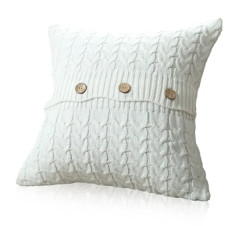 Home Decor Sofa Bed Knitted Pillow Cushion Cover Twisted stripes w buttons 45x45cm