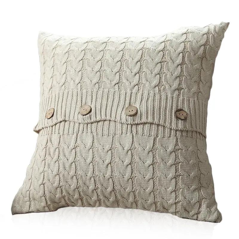 Home Decor Sofa Bed Knitted Pillow Cushion Cover Twisted stripes w buttons 45x45cm