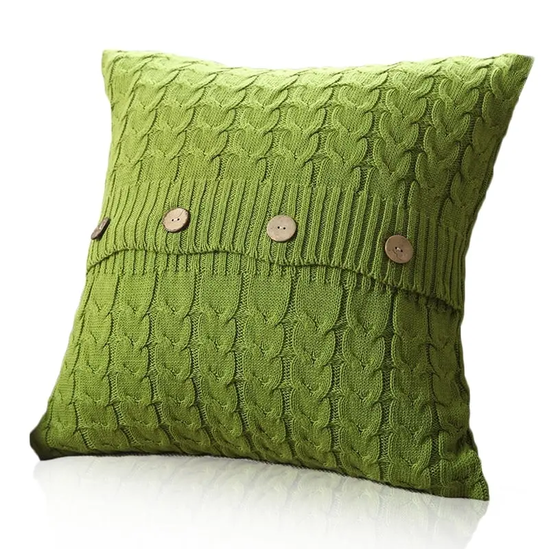 Home Decor Sofa Bed Knitted Pillow Cushion Cover Twisted stripes w buttons 45x45cm