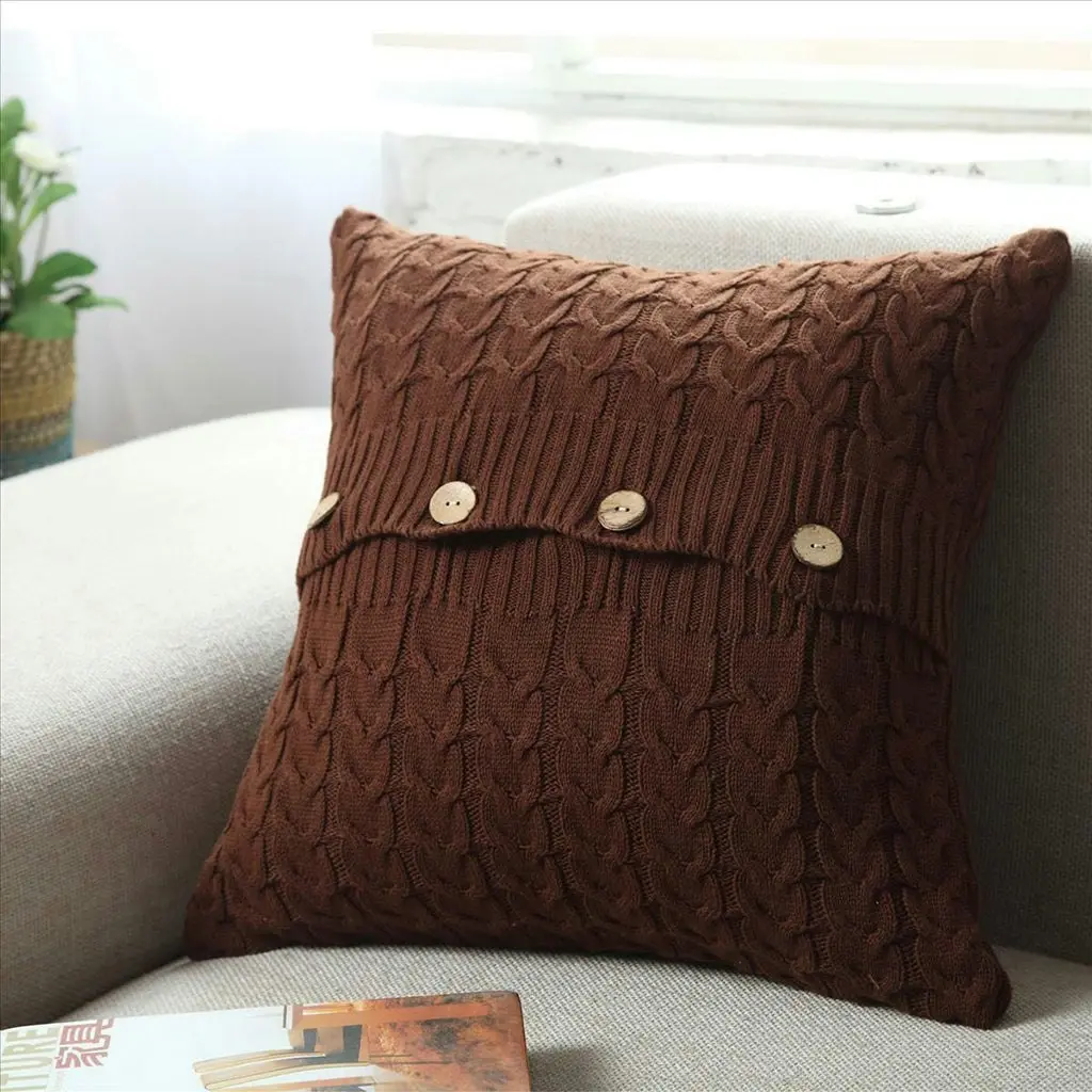 Home Decor Sofa Bed Knitted Pillow Cushion Cover Twisted stripes w buttons 45x45cm