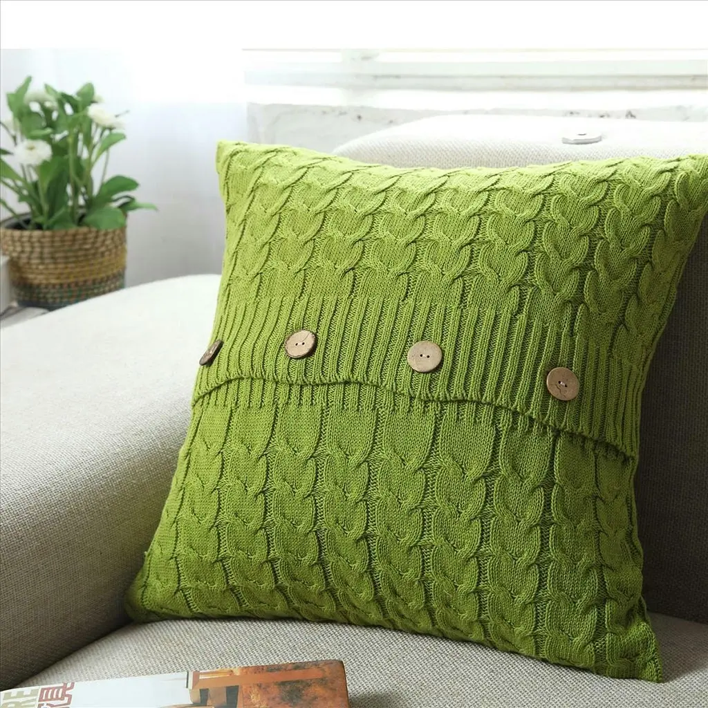 Home Decor Sofa Bed Knitted Pillow Cushion Cover Twisted stripes w buttons 45x45cm