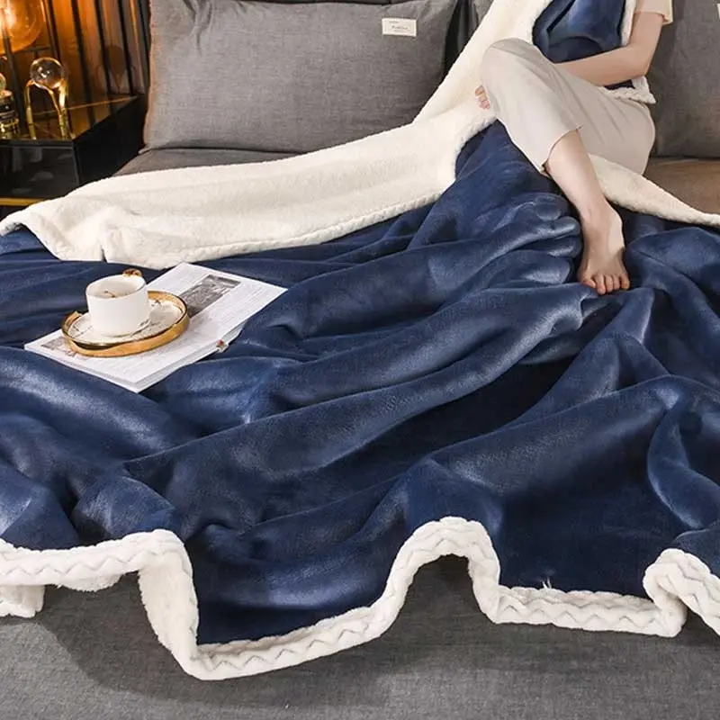 Large Ultimate Sherpa Blanket Luxurious Plush Throw Rug 200x230cm NavyBlue