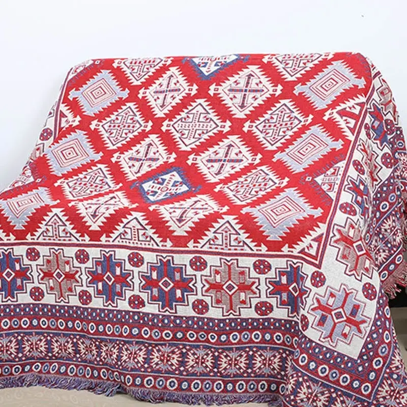 Slub PolyCotton Knitted Blanket Retro Style Sofa Bed Leisure Throw Rug 180x230cm