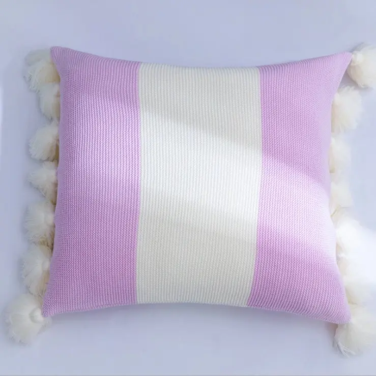 New Tassel Decor Knitted Square Cushion Pillow Cover 45x45cm