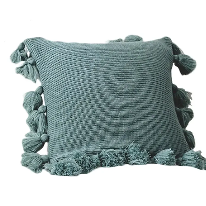 New Soft Acrylic Knitted Tassel Square Cushion Pillow Cover 45x45cm