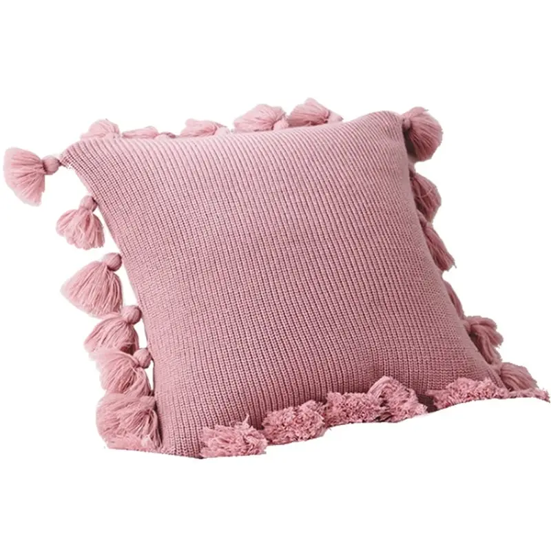 New Soft Acrylic Knitted Tassel Square Cushion Pillow Cover 45x45cm