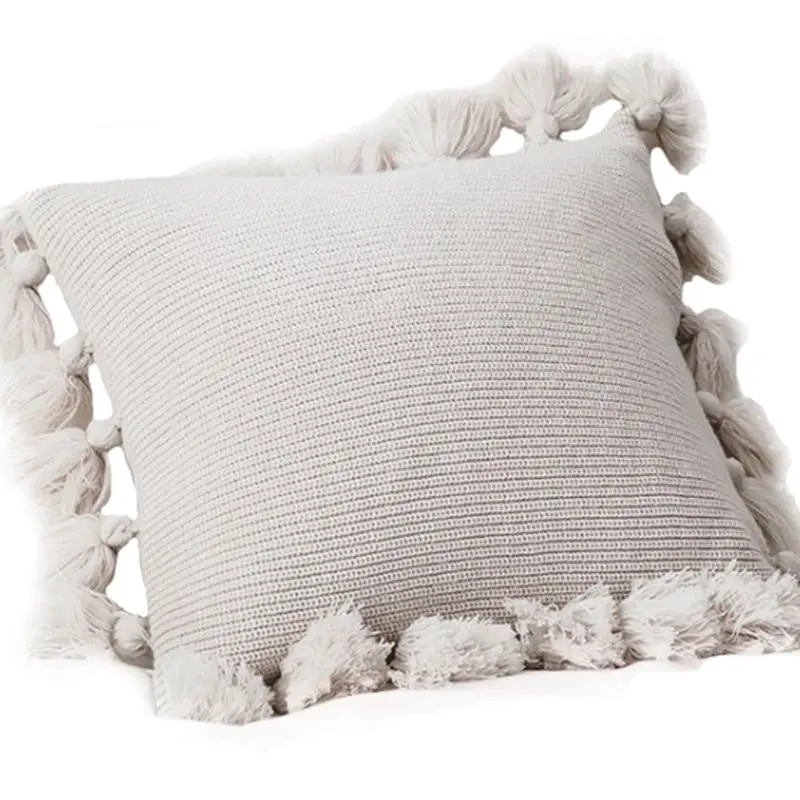 New Soft Acrylic Knitted Tassel Square Cushion Pillow Cover 45x45cm