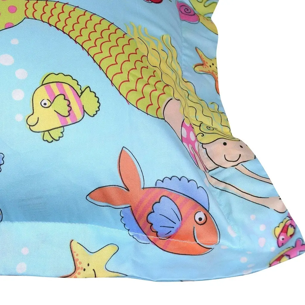 A Pair of 100% Cotton Sateen Mermaid Kids Square Cushion Cover 45x45cm+5cm