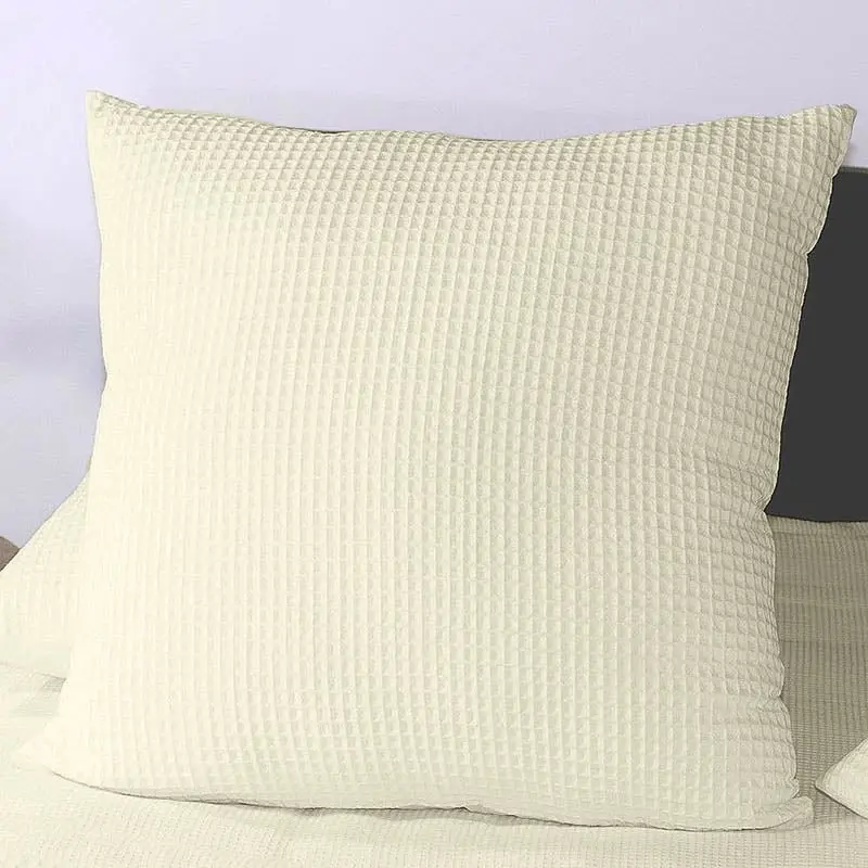 A Pair of 100% Cotton Cream Chunky Waffle European Covers 65x65cm