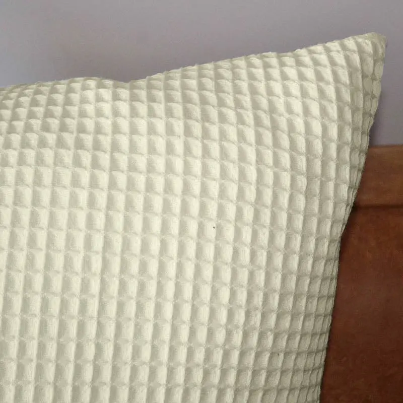 A Pair of 100% Cotton Cream Chunky Waffle European Covers 65x65cm