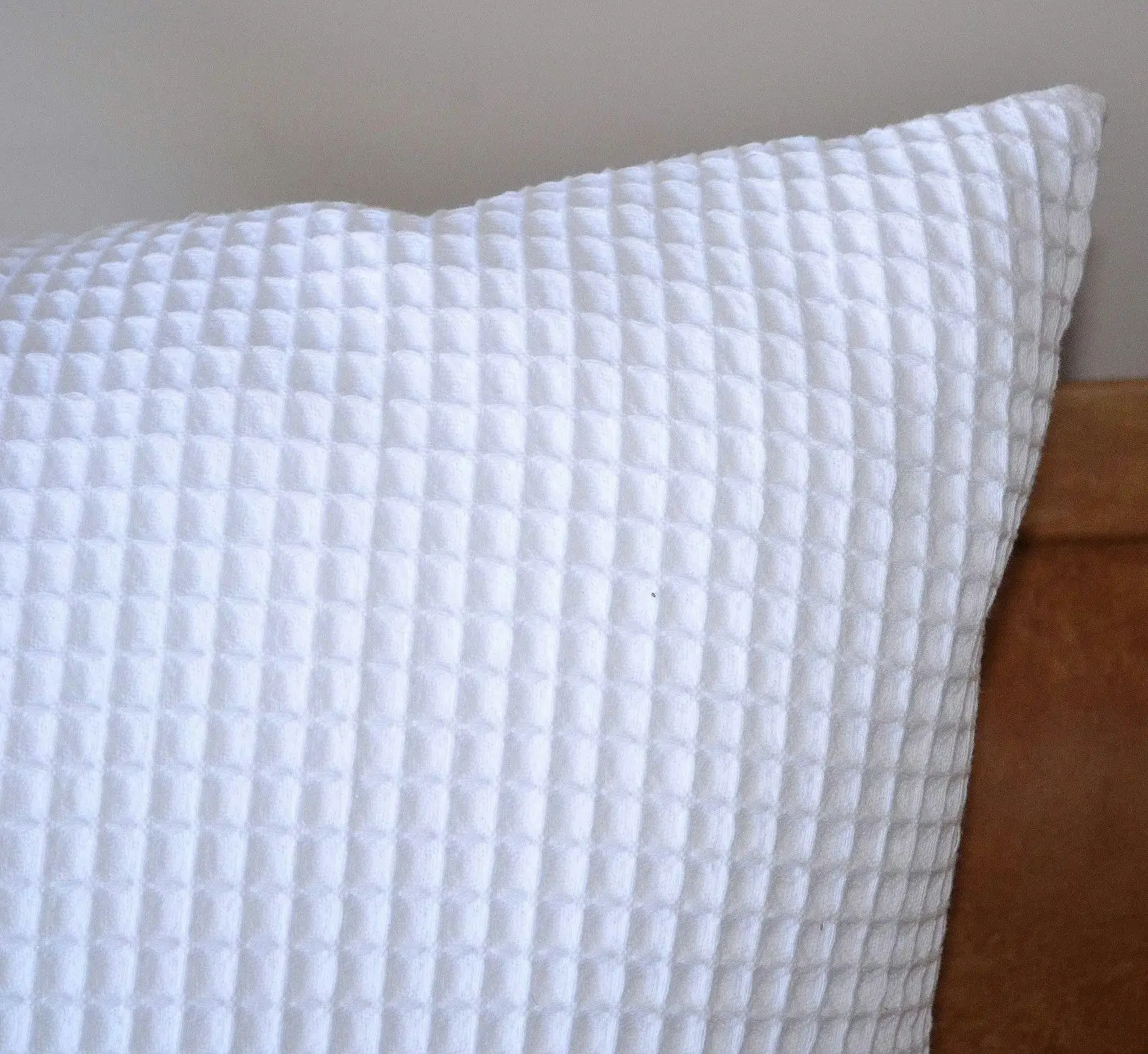 A Pair of 100% Cotton White Chunky Waffle European Covers 65x65cm