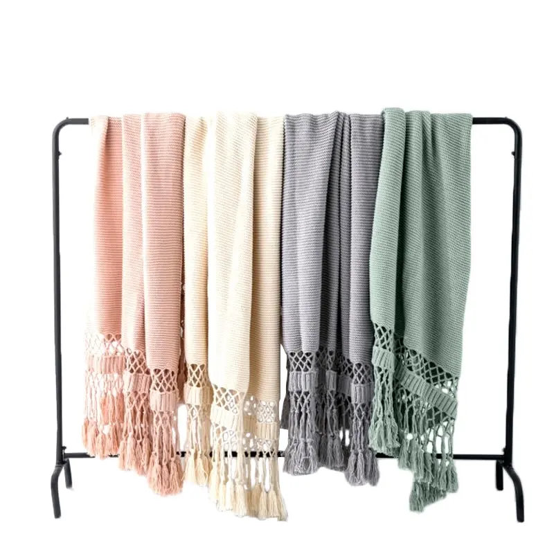 Knitted Acrylic Blanket Bed Sofa Tassel Throw Rug Blanket 125x180cm