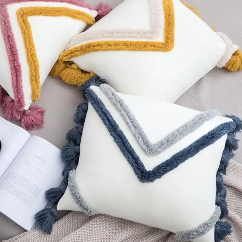 New Soft Acrylic Knitted Tassel Lantern Style Cushion Pillow Cover 45x45cm