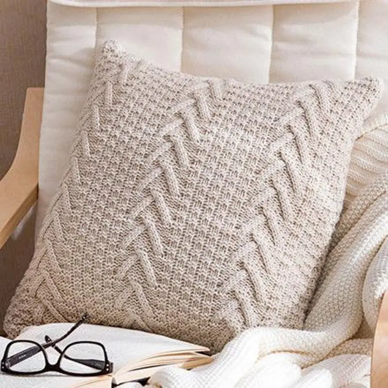 New Acrylic Knitted Square Cushion Cover Pillowcase Herringbone Pattern