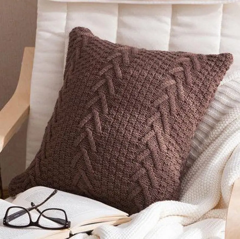 New Acrylic Knitted Square Cushion Cover Pillowcase Herringbone Pattern