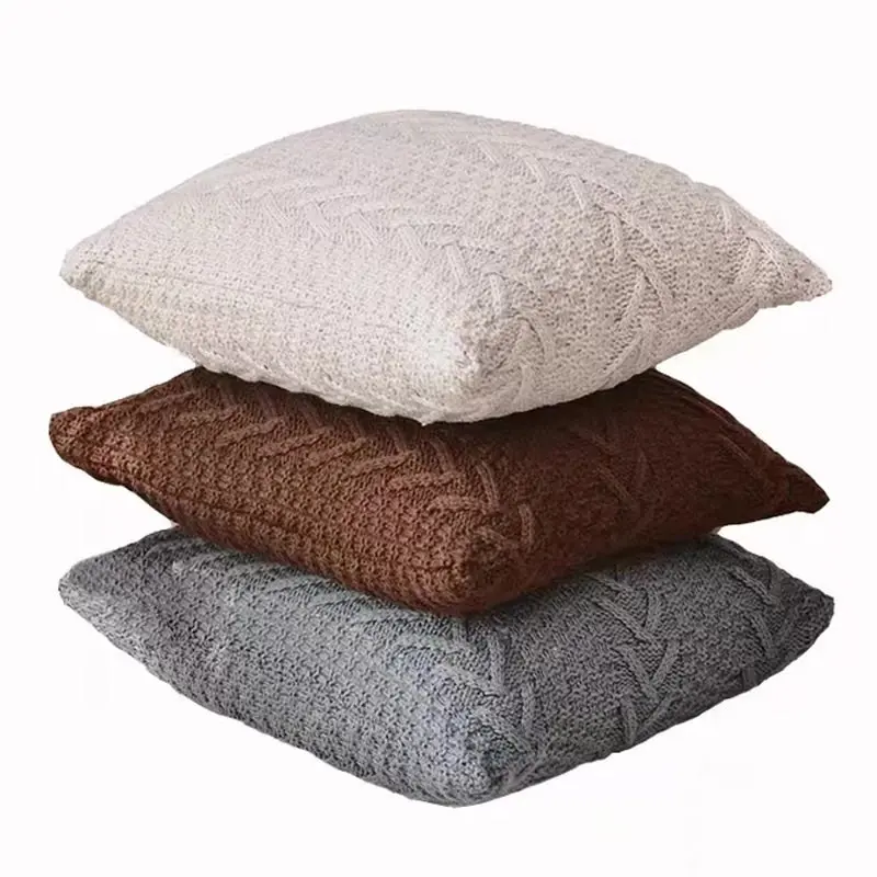 New Acrylic Knitted Square Cushion Cover Pillowcase Herringbone Pattern