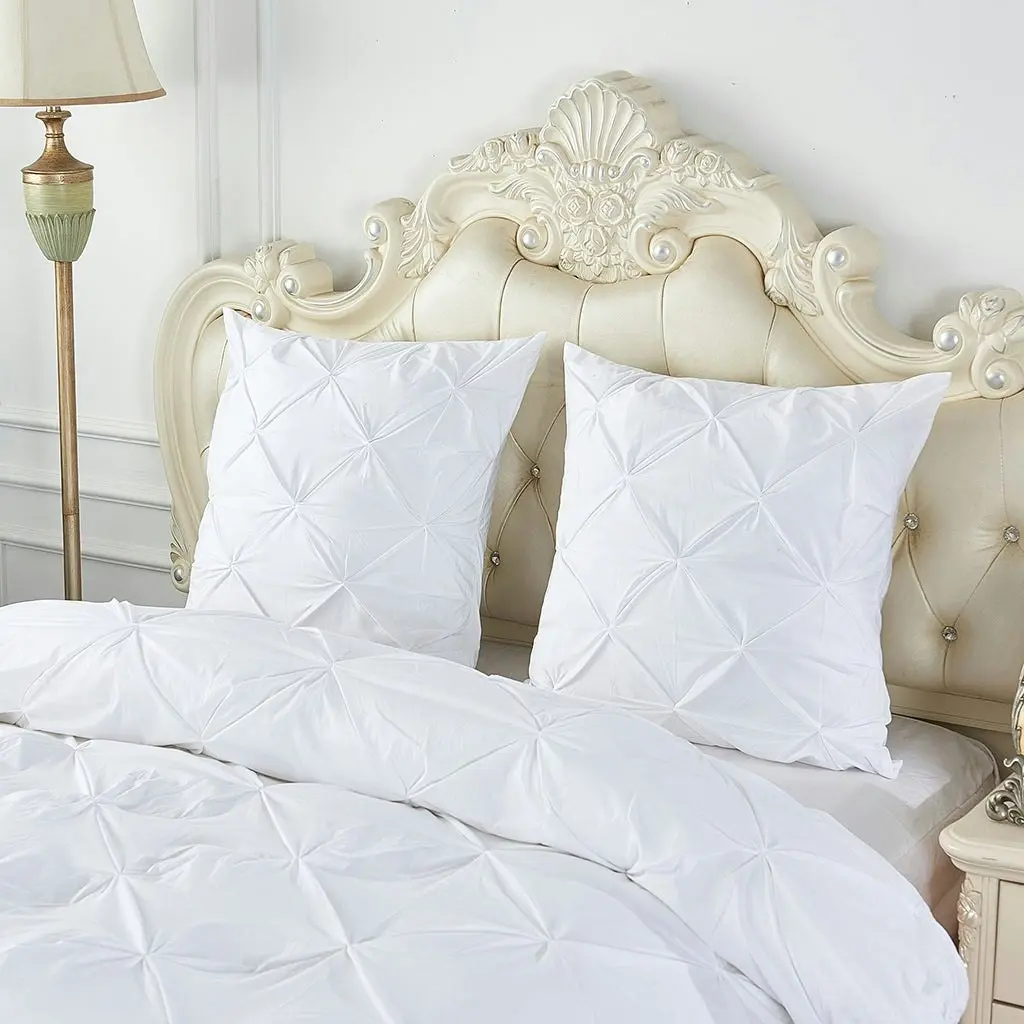 A Pair of Cotton White Diamond Pinch Pleated Euro Cushion Covers 65x65cm