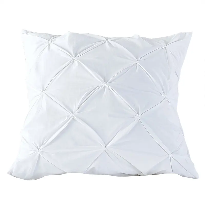 A Pair of Cotton White Diamond Pinch Pleated Euro Cushion Covers 65x65cm