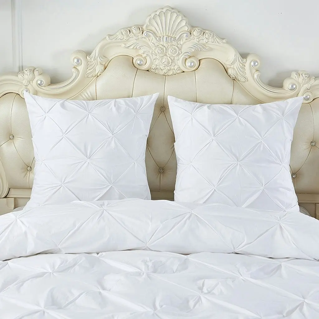 A Pair of Cotton White Diamond Pinch Pleated Euro Cushion Covers 65x65cm