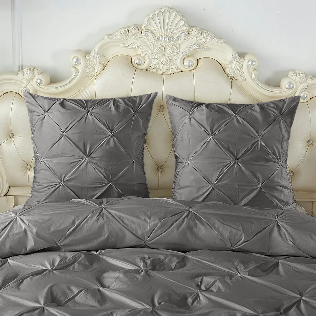 A Pair of 100% Cotton Steel Grey Diamond Pinch Pleated Euro Cushion Covers 65x65cm