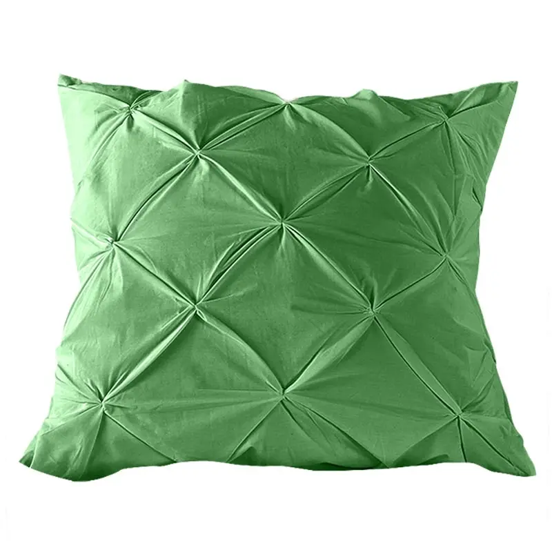 A Pair of 100% Cotton Green Diamond Pinch Pleated Euro Cushion Covers 65x65cm