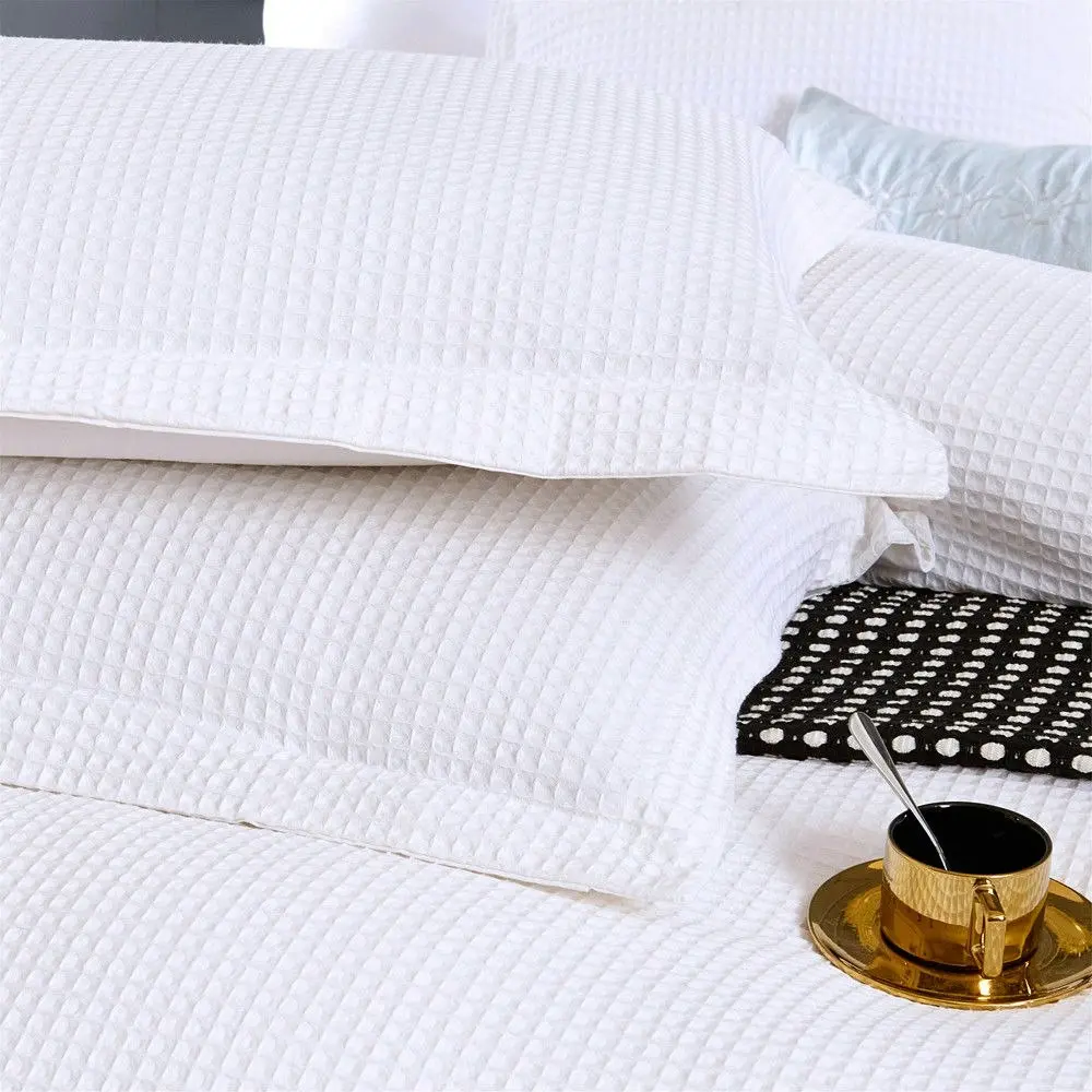 A Pair of 100% Cotton White Waffle European Cushion Covers 65x65cm+5cm