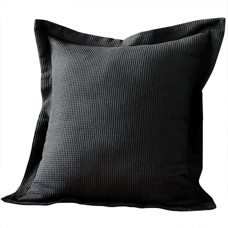 A Pair of 100% Cotton Black Waffle European Cushion Covers 65x65cm+5cm