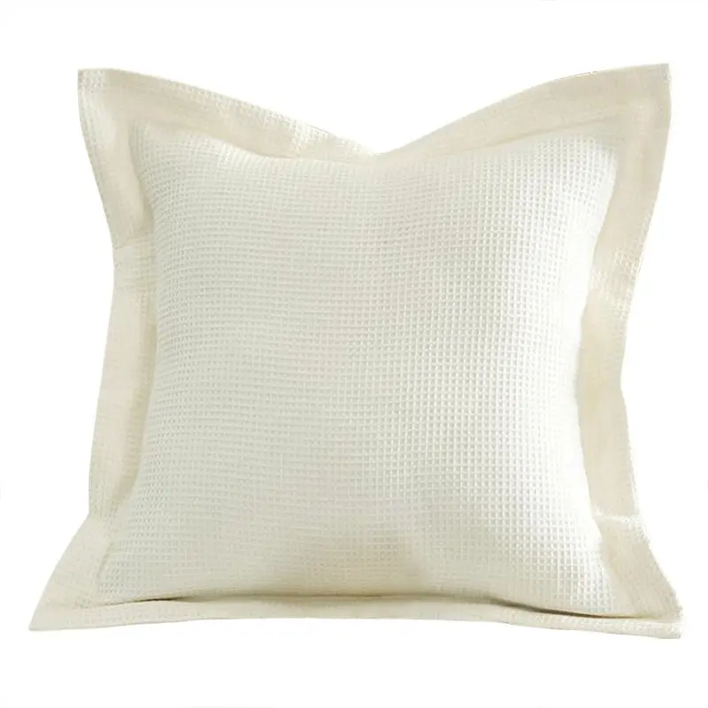 A Pair of 100% Cotton Cream Waffle European Cushion Covers 65x65cm+5cm