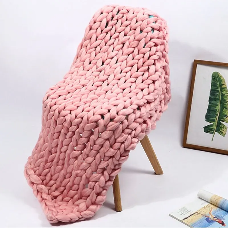 Hand Knitted Thick Acrylic Yarn Chunky Blanket Tight Knit Throw Rug 120x180cm Coral pink