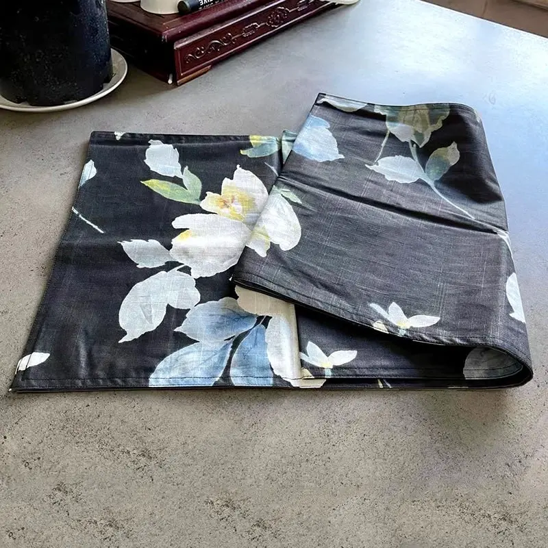 100% Slub Cotton Dining Table Runner 190x31cm Black