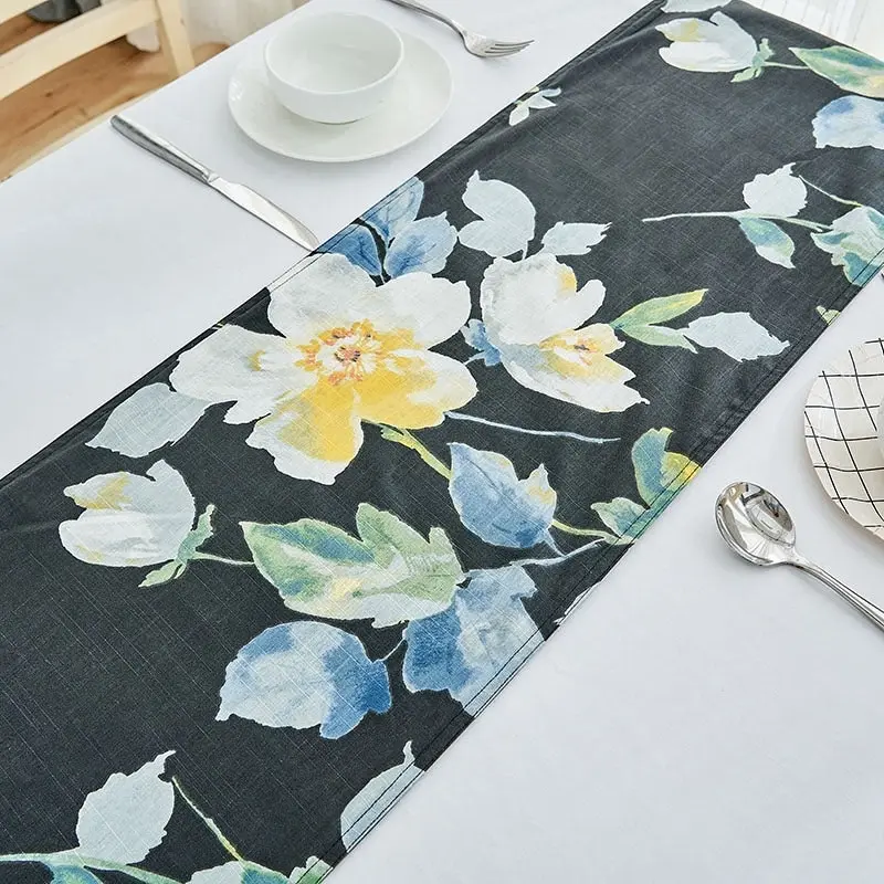 100% Slub Cotton Dining Table Runner 190x31cm Black