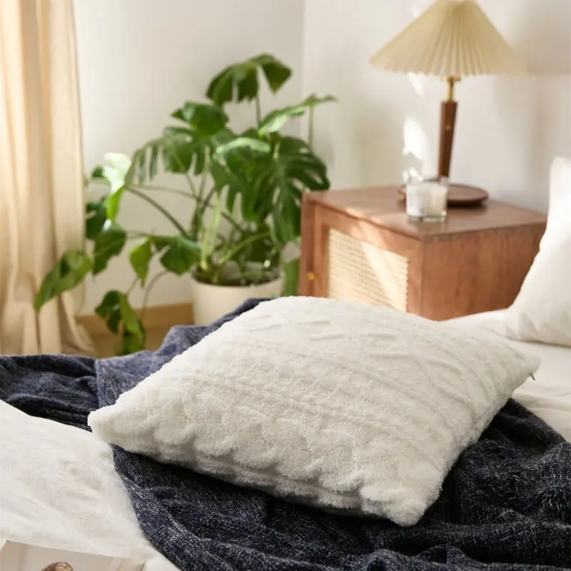 Soft Acrylic Knitted Square White Cushion Pillow Cover 45x45cm