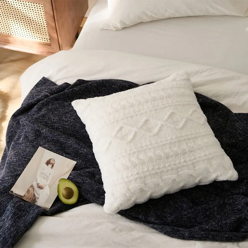 Soft Acrylic Knitted Square White Cushion Pillow Cover 45x45cm