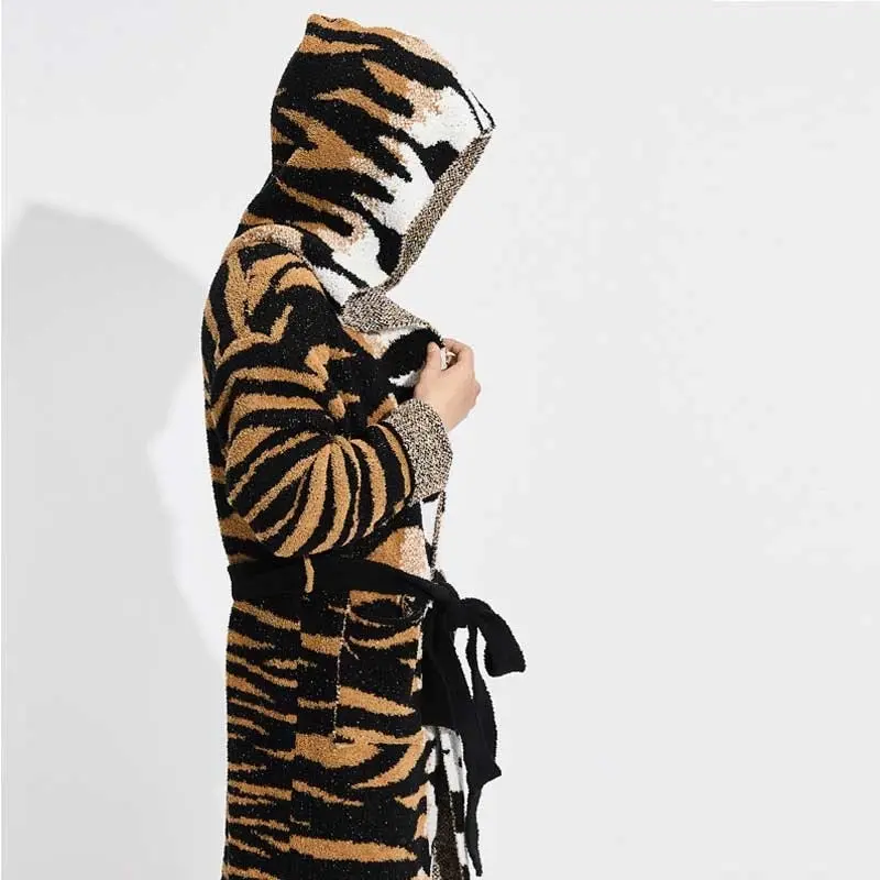 Winter Hooded Soft Warm Tiger Pattern Night Sleepwear Pyjamas Homewear Robe