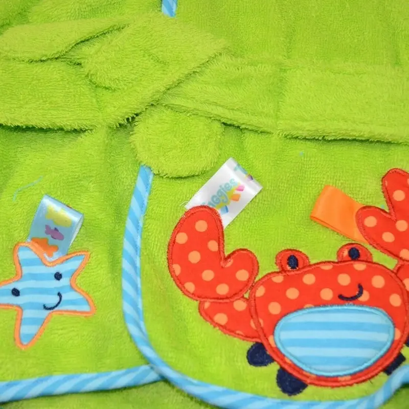 Baby Boy Hooded Terry Towel Red Crab Baby Bath Robe 0-9 month Green