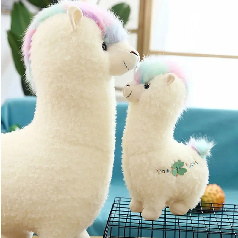 Large Super Cute Soft Coral Fleece Alpaca Plush Toy Rainbow Head 100cm High