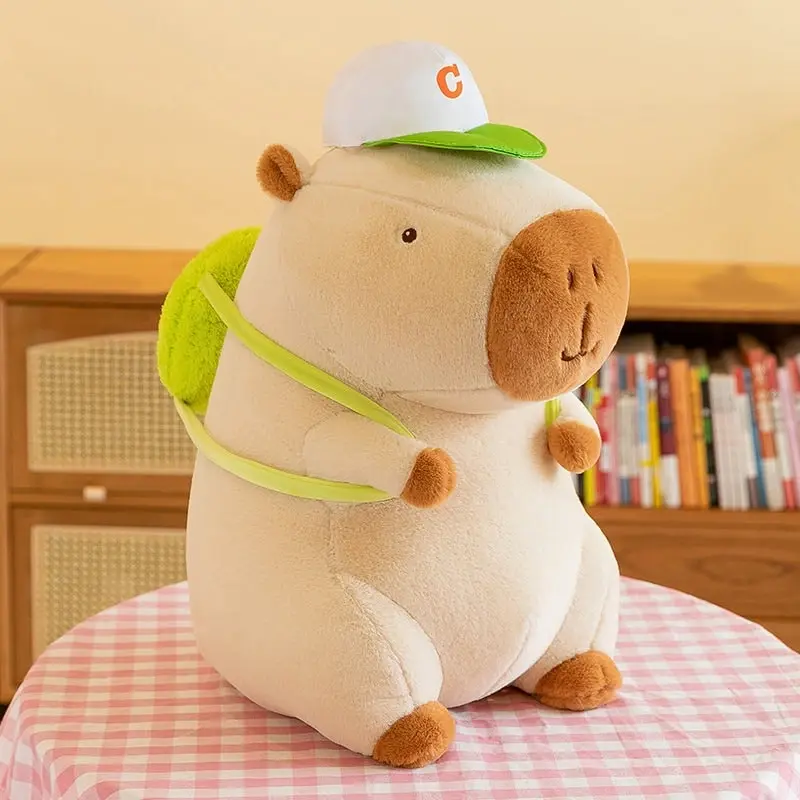 Super Cute Soft Fleece Capybara Plush Toy Baseball Backpack 48cm or 68cm Beige