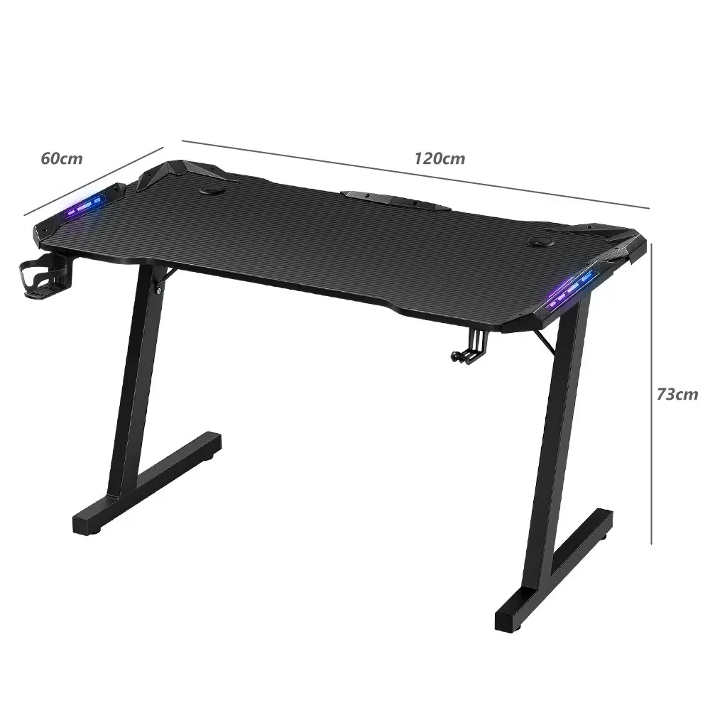 Furb Ergonomic Z Shaped LED Gaming Desk Carbon Fiber Computer Table With Holder